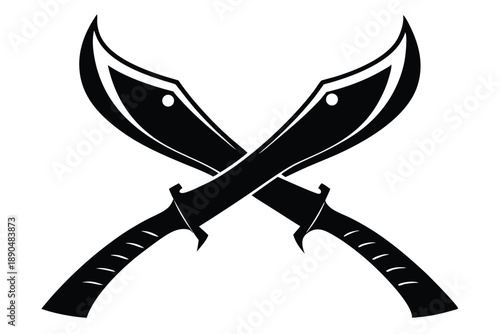 crossed kukri knives silhouette line art vector illustration