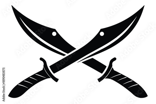 crossed kukri knives silhouette line art vector illustration