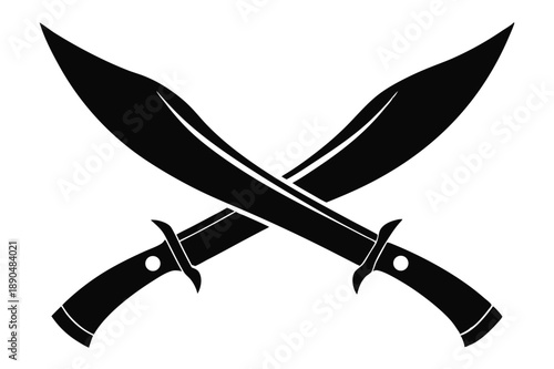 crossed kukri knives silhouette line art vector illustration