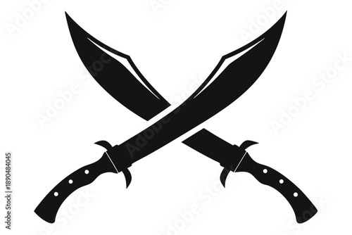 crossed kukri knives silhouette line art vector illustration