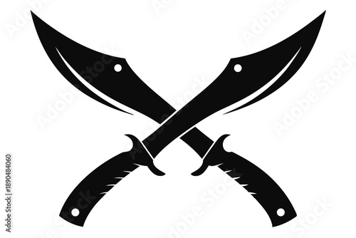 crossed kukri knives silhouette line art vector illustration