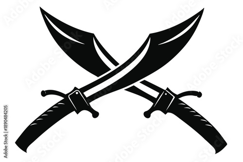 crossed kukri knives silhouette line art vector illustration