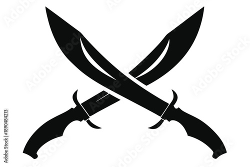 crossed kukri knives silhouette line art vector illustration