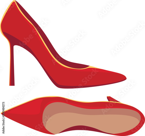 Vector illustration of beautiful red women's high heel shoes, women's footwear, clothing element
