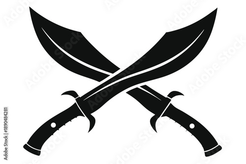 crossed kukri knives silhouette line art vector illustration