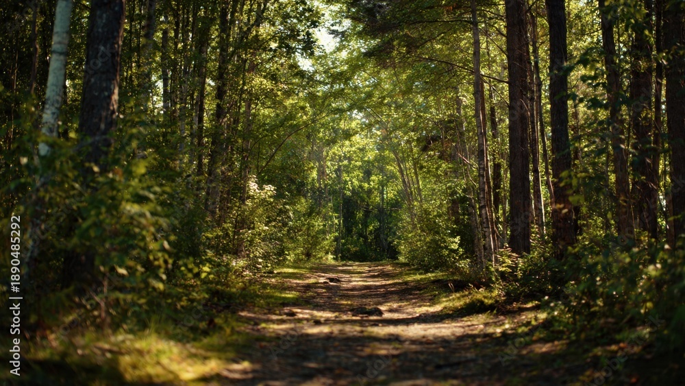 Obraz premium Sunlit Path Through a Lush Green Forest