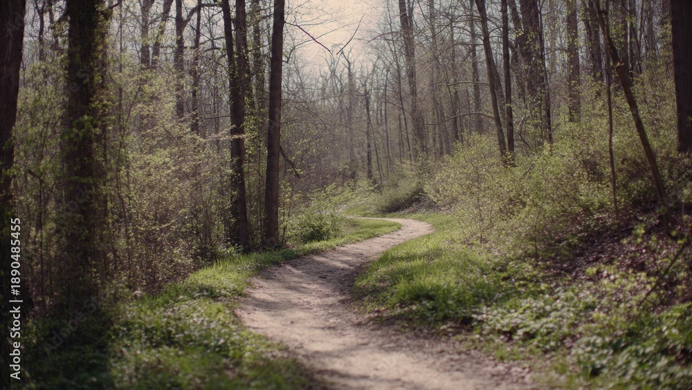 Obraz premium Winding trail through a lush forest