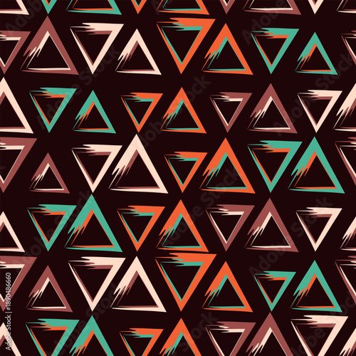 Seamless pattern with triangle decoranive art print. Polygonal rainbow mosaic background. Abstract vector illustration. Triangular graphic Simple pattern geometric design for fabric, wallpaper.