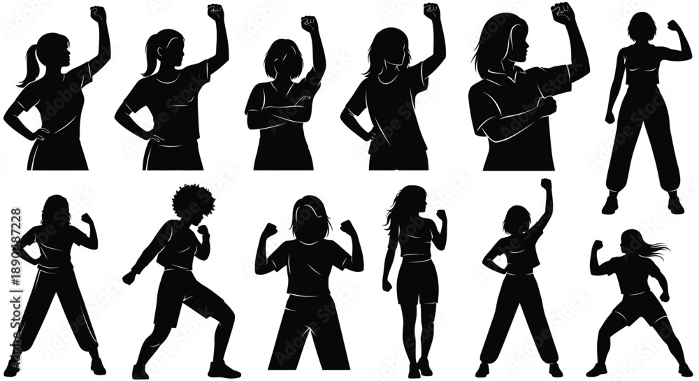 Obraz premium Collection of silhouettes of women in various martial arts poses