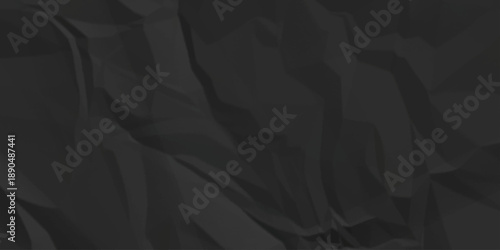 Crumpled paper Blank black crumpled and creased paper poster. Isolated light grungy wrinkled torn old paper material abstract texture background.