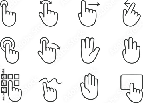 Hand gestures and touch screen silhouette icons set
