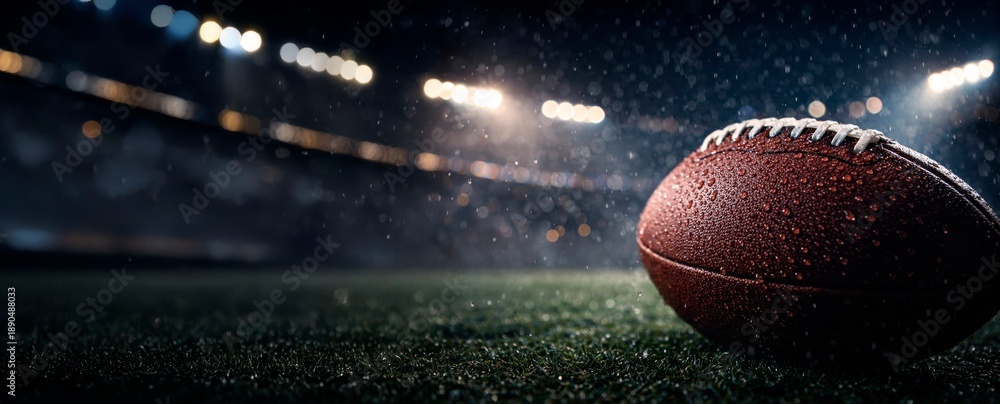 Fototapeta premium High-quality sports game day concept featuring an American football theme with stadium atmosphere, dramatic lighting, celebration elements, and fan party snacks. Ideal for advertising, social media, 