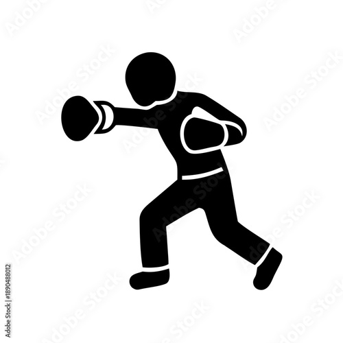 Dynamic boxing silhouette icon representing sport, fitness, and competitive strength.