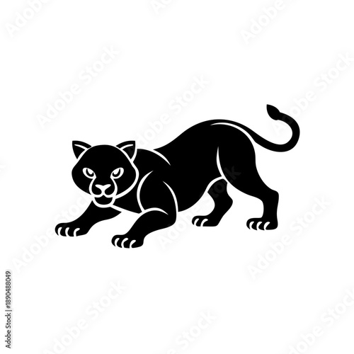 Photography Black silhouette panther mascot, powerful wild cat logo for sports branding