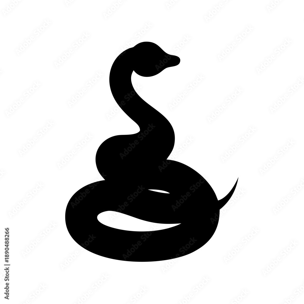 Fototapeta premium Minimalist black coiled snake silhouette, versatile icon for wildlife branding.