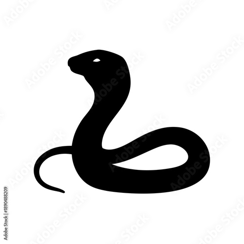 Black minimalist cobra snake silhouette, defensive posture wildlife logo icon.