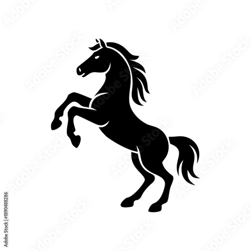 Black silhouette rearing horse, powerful stallion emblem for equestrian branding.