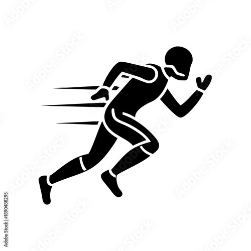 Black silhouette sprinting athlete icon for sports and fitness apps.