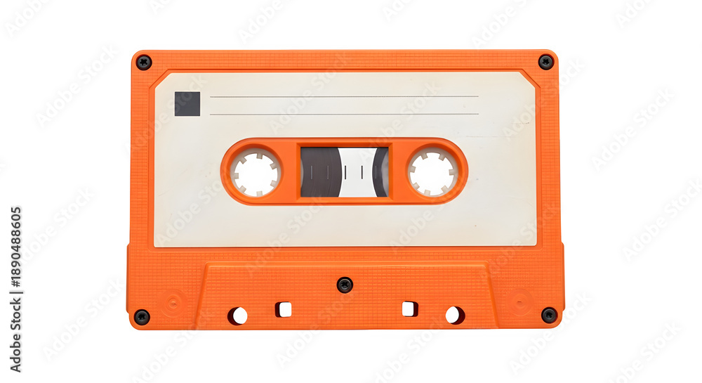 Fototapeta premium Retro Orange Cassette Tape, isolated on white or transparent background. PNG