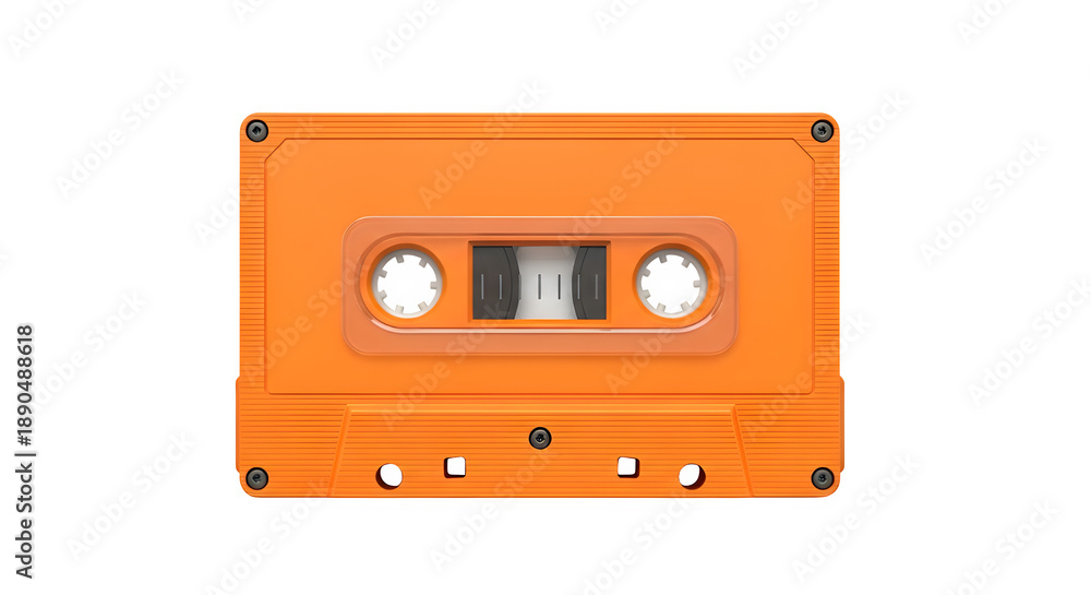 Fototapeta premium Retro Orange Cassette Tape, isolated on white or transparent background. PNG