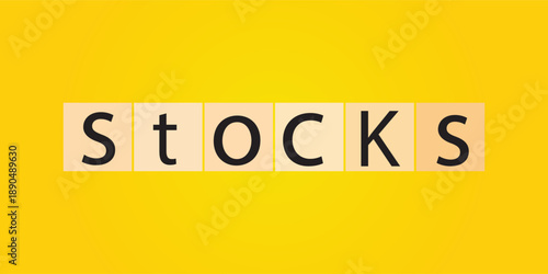 Stocks symbol. Concept word Stocks on wooden cubes. Beautiful yellow background. Business and Stocks concept. Copy space.
