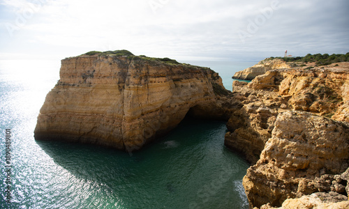 Portuguese coast in Benagil, Algarve, Portugal. Percurso dos Sete Vales Suspensos. Seven Hangging Valleys Trail.