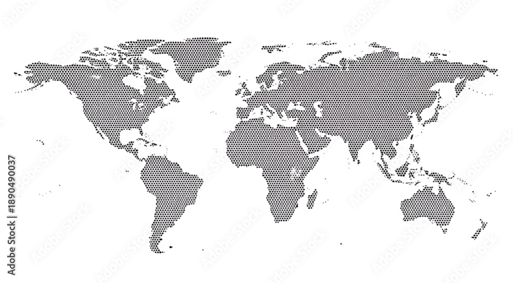 Obraz premium Vector illustration of a global world map with continents including America, Europe, and Asia on a black background for geography and business design, isolated on PNG transparent background 