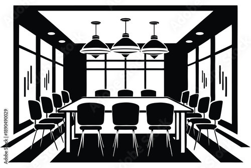 conference room silhouette line art vector illustration