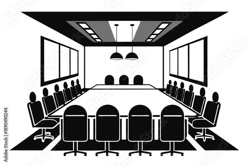 conference room silhouette line art vector illustration