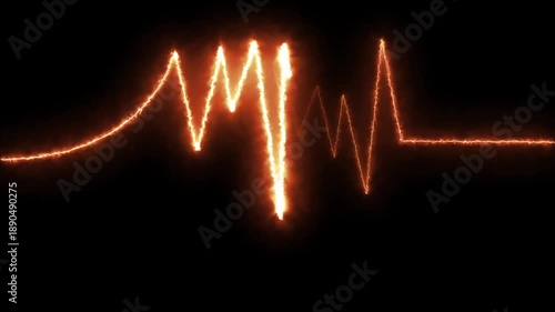 An eye opening heartbeat graph in fire waves, 4k format clip, best for websites, music parties,looping and thumbnails