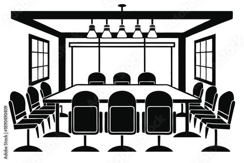 conference room silhouette line art vector illustration