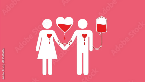 Couple Holding Hands with Heart and Blood Bag Illustrations