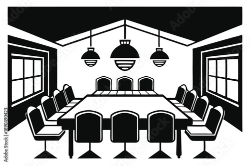 conference room silhouette line art vector illustration