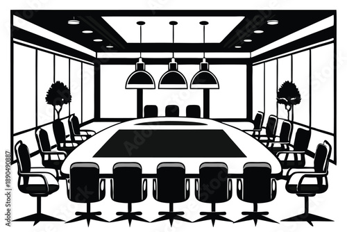 conference room silhouette line art vector illustration