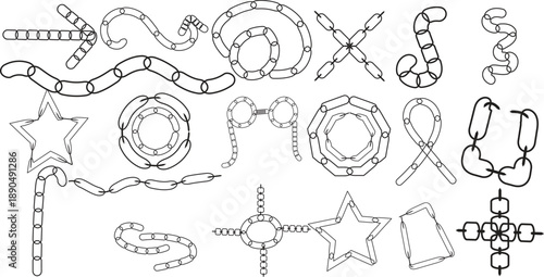 Metal chain links vector pattern brushes set