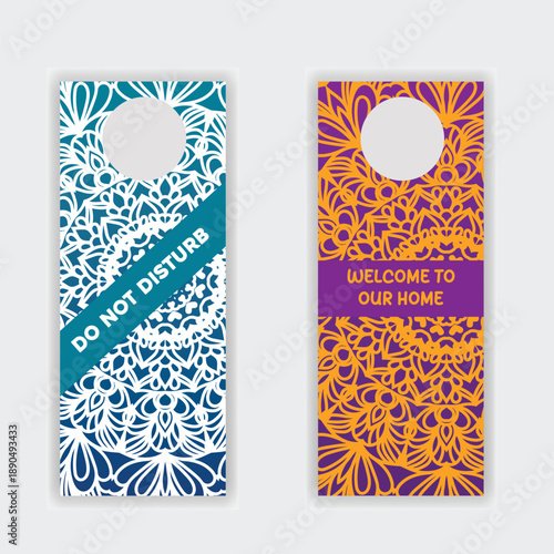 Mandala door sign template for hotel, room and home lock design template