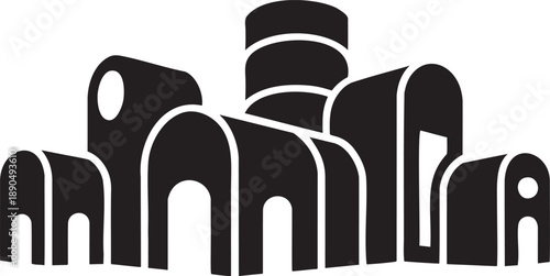 Black and white abstract lettering with rounded shapes and negative space