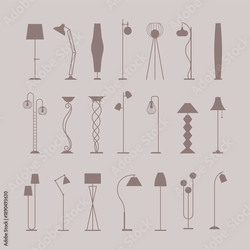 Lamp silhouettes. modern floor lamps collection. vector template set