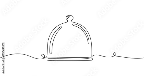 Minimalistic continuous line drawing of a dome cover on a plate. Non editable stroke