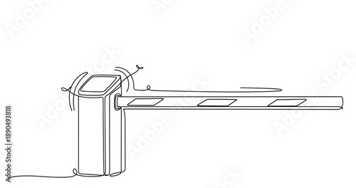 Continuous line drawing of parking barrier gate illustrating access control concept. Non editable stroke