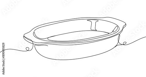 Minimalist continuous line drawing of a casserole dish. Non editable stroke