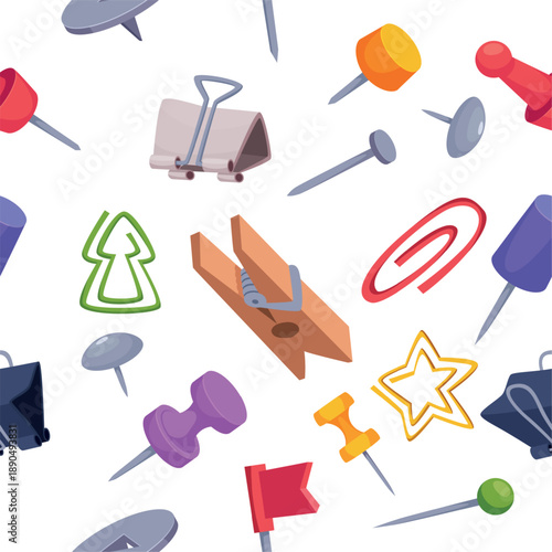 Office supplies. seamless pattern with pins and points for sticky paper