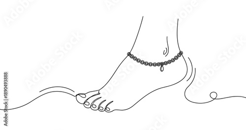 Elegant female foot ankle bracelet minimalist line art design. Non editable stroke
