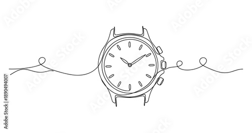 Minimalist line art of a classic wristwatch with simple design and elegance. Non editable stroke