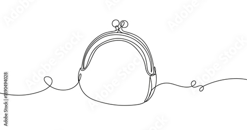 Minimalist single-line drawing of a purse on white background. Non editable stroke