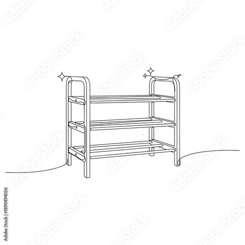 Minimalist metal shoe rack with three shelves and sparkling clean design. Non editable stroke