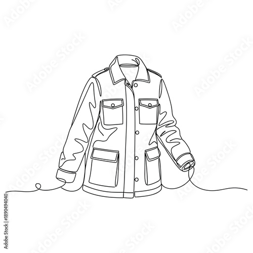 Line art drawing of military-inspired jacket with stitching detail. Non editable stroke