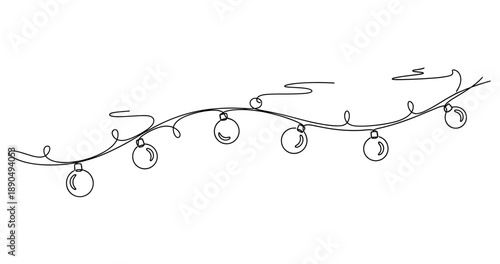 Minimalist continuous line drawing of holiday string lights garland decoration. Non editable stroke