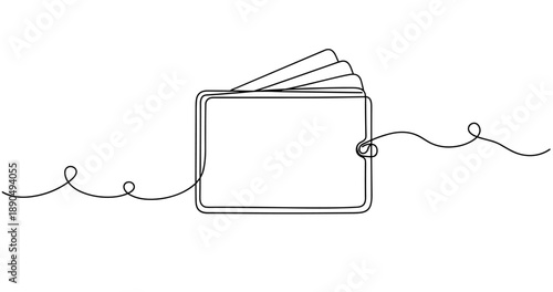 Minimalist continuous line drawing of an open wallet. Non editable stroke