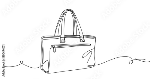 Minimalist line art of a simple handbag with handle and zipper details. Non editable stroke